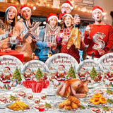 140 Pcs Christmas Party Supplies with Santa, Tree Plates, Napkins, and Tableware