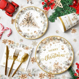 Christmas Party Supplies193Pcs, Gold Christmas Tree Disposable Dinnerware Paper Plates, Napkins, Cups, Cutlery,Tablecloth For Xmas Holiday Party Decor, Serve 24 Guestst