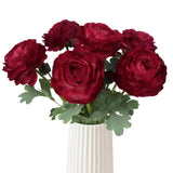 Dark Red Ranunculus Artificial Flowers 6Pcs Real Touch Ranunculus Flowers Fake Peonies Artificial Flowers For Diy Wedding Bouquet Party Table Home Decor(Dark Red)