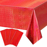 4 Pack Iridescence Red Plastic Tablecloths Shiny Disposable Laser Rectangle Table Covers Holographic Foil Tablecloth Iridescent Party Decoration Birthday Bridal Wedding Christmas 54" X 108"(Red)