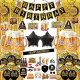 Black And Gold Party Decorations For Men And Women: Happy Birthday Banner, Fringe Curtains, "Cheers To You" Foil Balloons, Hanging Swirls, Photo Props, Birthday Sash