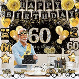 60th Birthday Decorations 39pcs Black Gold Banner Balloons and Party Supplies