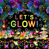 57 Pcs Let Glow Neon Party Supplies Including Glow In The Dark Decorat