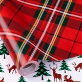Christmas Reversible Wrapping Paper Roll, Mini Roll, Classic Red Green Tartan Plaid Design And Cute Reindeer With Christmas Tree Pattern Gift Wrap For Holiday Gifts, 17 Inches X 32.8 Feet
