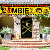 Halloween Zombie Decorations Outdoor Banner Warning Yard Sign Horror Party Supplies Yellow Black