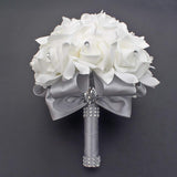 Wedding Bouquets Crystal Pe Roses Bridal Bridesmaid Wedding Hand Holding Bouquet Artificial Fake Flowers Toss Bouquet, Silver