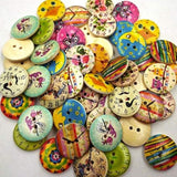 50Pcs 2 Hole 20Mm Wood Buttons,Colorized Style Mixed Clock Patterns Bu