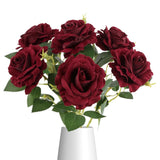 6Pcs Dark Red Roses Artificial Flowers Real Touch Velvet Roses Realistic Faux Roses With Stems For Wedding Bridal Bouquet Home Party Garden Outdoor Decoration(Burgundy)
