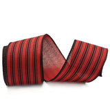 Classic Red And Black Striped Wired Ribbon, Burlap Wired Edge Ribbon For Wreath, 2.5' X 10 Yards Ticking Stripe Ribbon, Diy Craft And Gift Wrapping, Christmas Ribbon, Red&Black