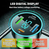 4-In-1 Fast Car Charger, Pd/Qc3.0/Type-C Fast Charging, Universal Phone Cigarette Lighter Usb With Blue Led & Voltmeter For Truck Suv (Qc3.0+Type-C+Pd+2.4A)