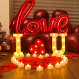 I Love U Light Letters Valentine Day Red Light Letters 24Pcs Flameless Candles 1000Pcs Fake Rose Petals 30Pcs Red Balloons 1Pcs Love Balloons For Valentine'S Day Decoration