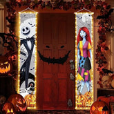 Jack Sally Lighted Banners Porch Signs Halloween Decor Christmas Nightmare Hanging Banner Halloween Decorations Outdoor Horror Poster For Indoor Before Party Wall Art Wallpaper Lights