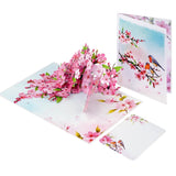 Cherry Blossom 3D Pop-Up Card – 6" X 8" Nature-Inspired Greeting With Robins And Pink Flowers – With Notecard – Ideal For Mother’S Day Thinking Of You Birthday And Love Occasions