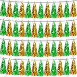 4P Sage-Green Gold Tassel Banner Garland Metallic Foil Fringe Banner Tinsel Tassels Streamer Banner Backdrop For Parade Floats, Graduation Decorations, Woodland Party Decoration