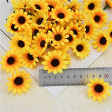 100Pcs Yellow Artificial Flower Heads Mini Fake Sunflower Decorative Fabric Flowers Craft Floral Embellishments For Wreaths Wedding Home Décor, Decorations
