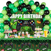 55pcs Video Game Birthday Decorations Set with Backdrop, Table Covers & Balloons