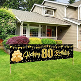 Happy 80Th Birthday Banner Decorations For Women Men, Black Gold 80 Bi