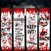 4 Pcs Halloween Banners Red Warning Hanging Porch Door Horror Decor for Parties