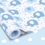 Reversible Baby Shower Wrapping Paper Roll 17 Inch X 33 Feet Blue Elephant Design Gift Wrapping Paper For Baby Shower, New Baby, Boy'S 1St Birthday, Celebration