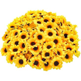 100Pcs Yellow Artificial Flower Heads Mini Fake Sunflower Daisy Flowers Decorative Fabric Flowers Craft Floral Embellishments For Wedding Wreaths Arty Decorations