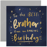Old English Co. Amazing Birthday Best Brother Card - Masculine Gold Cosmic Stars Greeting Card For Men | Manly Card For Brother And Him From Sister Sibling | Blank Inside & Envelope Included