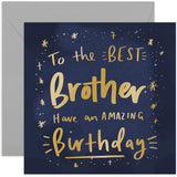 Old English Co. Amazing Birthday Best Brother Card - Masculine Gold Cosmic Stars Greeting Card For Men | Manly Card For Brother And Him From Sister Sibling | Blank Inside & Envelope Included