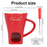 Chocolate Fondue Cup Set, Ceramic Sweet Melting Mug Tealight, Mini Fondue Pot Kit With Fork & Candle, Candy Warmer For Cheese Desserts Perfect For Date Nights Valentines Birthday Wedding Gift (Red)