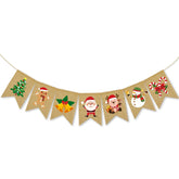 Christmas Burlap Banner Cartoon Santa Deer Snowman Hanging Banner Pre-Assembled Rustic Xmas Holiday Bunting Garland For Mantel Fireplace Home Wall Door Decor