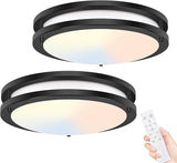 2 Pack 10 Inch LED Ceiling Lights with Remote Dimmable Black Flush Mount Fixtures