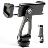 All Metal Phone Tripod Mount, 360° Rotation Tripod Phone Mount with 2 Cold Shoes, Adjustable Cell Phone Mount Adapter with 1/4" Thread, Compatible