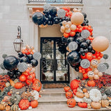144Pcs Halloween Balloon Arch Garland Kit with Burnt Orange Black White Balloons