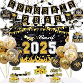 Graduation Decorations 2025 Set Include Class Of 2025 Backdrop, Congrats Grad Banner, Balloons And Cupcake Toppers For 2025 Balloons Graduation Party Supplies
