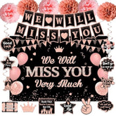 We Will Miss You Party Decorations For Women, Rose Gold 41Pcs Going Away Party Decorations Supplies - Banner Hanging Swirls Decorations Stickers Pompoms, Great For Retirement Job Change Farewell Party