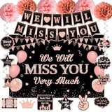 We Will Miss You Party Decorations For Women, Rose Gold 41Pcs Going Away Party Decorations Supplies - Banner Hanging Swirls Decorations Stickers Pompoms, Great For Retirement Job Change Farewell Party