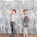 6.4x8.2ft Metallic Tinsel Foil Fringe Curtains 2 Pack Silver Party Backdrop