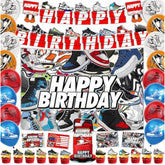 55Pcs Sneakers Birthday Themed Party Decorations, Set Contains Banner, Backdrop Balloons Party Invitation Cards And Envelopes Cupcake Toppers Cake Topper For Boys And Sports Themed Supplies