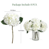 8Pcs White Artificial Hydrangea Flowers Bouquets, Silk Hydrangea Flowers With Stems And Leaves, Fake Flower Bouquets For Home Garden Party Decor, Wedding Centerpieces (13.8 X 7.9 Inches)