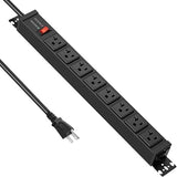 Heavy Duty Magnetic Power Strip 8 Outlets 4800J 12AWG 6FT Wall Mount Surge Protector Black