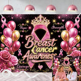 Breast Cancer Awareness Backdrop Pink Ribbon Crown Rose Gold Balloon Background Hope Faith Strength Charity Event Photo Booth Props 7x5FT