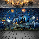 Halloween Decoration Backdrop 72.8x43.3 Inch Spooky Forest Cemetery Graveyard Banner Decor