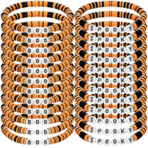 24 Pcs Spooky Boo Halloween Bracelets Polymer Clay Beaded Stretch Bracelets Letter Boho Jewelry For Women Halloween Party Favors For Family Friend Accessory Gift(Orange And Black)