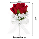 Set Of 6 Red Rose Boutonniere For Men, Groom And Best Man Artificial Flowers Boutonnieres, For Wedding Ceremony Formal Dinner Prom Party