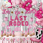 Last Rodeo Bachelorette Party Decorations, Cowgirl Western Bridal Shower Fringe Curtain Balloon Garland Glitter Banner, Last Rode Foil Balloons, Pink Silver Balloon Garland Arch Kit