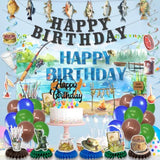 Fishing Birthday Decorations - 34Pcs Balloons, Banners, Centerpieces, Cake Topper Kit, Angler Party Decor