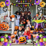 54Pc Halloween Foil Balloons & Banner – Black Orange Purple Green Party Decor
