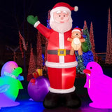 10 Foot Tall Giant Christmas Inflatable Santa Claus With Gift Bag And Bear, Build-In Led Lights, Outdoor Indoor Holiday