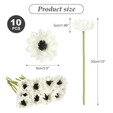 10Pcs White Poppies Flowers Artificial 12.9In Fake Poppies Anemone Pu Flower Stem For Wedding Floral Arrangement Home Table Vase Decoration