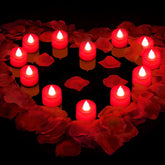 600 Pieces Artificial Rose Petals With 12 Pieces Led Tea Lights Candle Romantic Candle For Romantic Night Valentine Anniversary Wedding Honeymoon(Red Light)