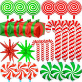 30-Piece Christmas Foil Balloon Set with Red and Green Candy Cane Swirls