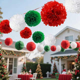 Red White And Green Tissue Paper Pom Poms 12Pcs Flowers Balls Are Perfect For Christmas Theme Graduation Birthday Wedding Party Decoration